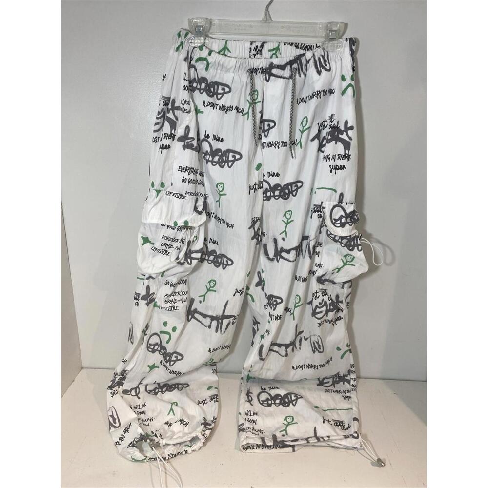 Jin Jia Jia Classic Graphic Parachute Pants Stretch Band With Tie 29 Length